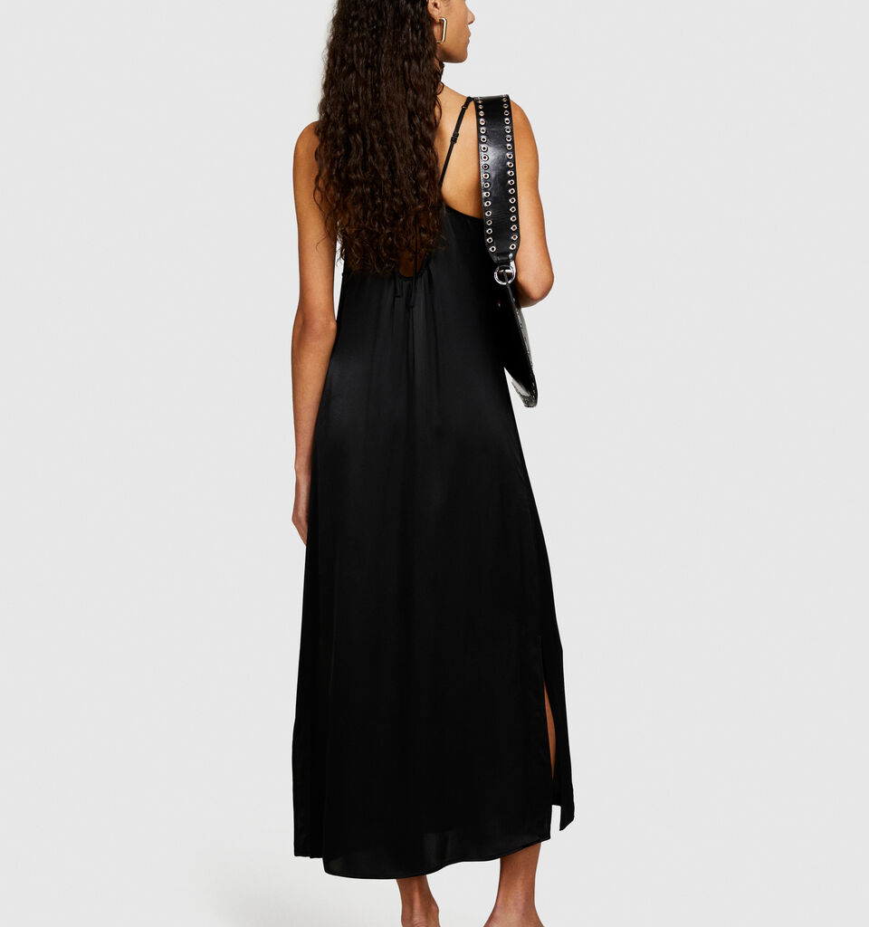 Satin dress with crochet - women's midi dresses - Black | Sisley image number 3